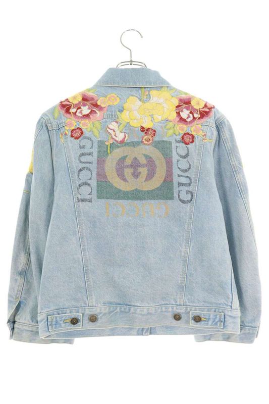 Gucci 505667 Xra37 Flower Embroidered Applique Denim Jacket Women's 42