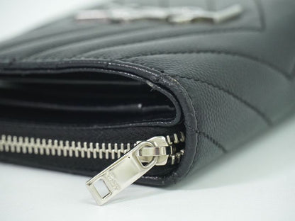 Authentic Saint Laurent YSL Logo Round Zipper Fold Wallet Compact Wallet