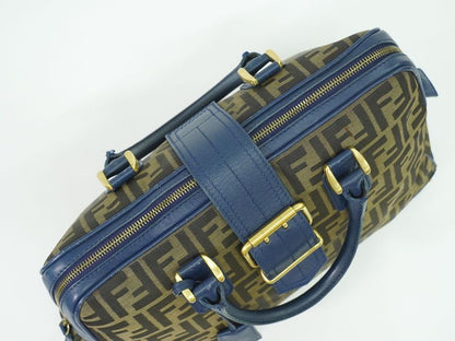 Authentic Fendi Zucca Handbag Canvas Brown Blue 8bn069 Zucca Bag Pre-owned