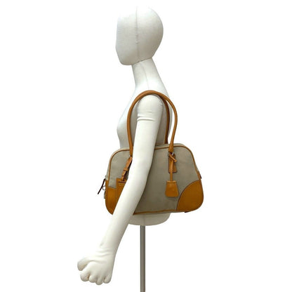 Prada Triangle Logo Canvas Leather Tote — view 2