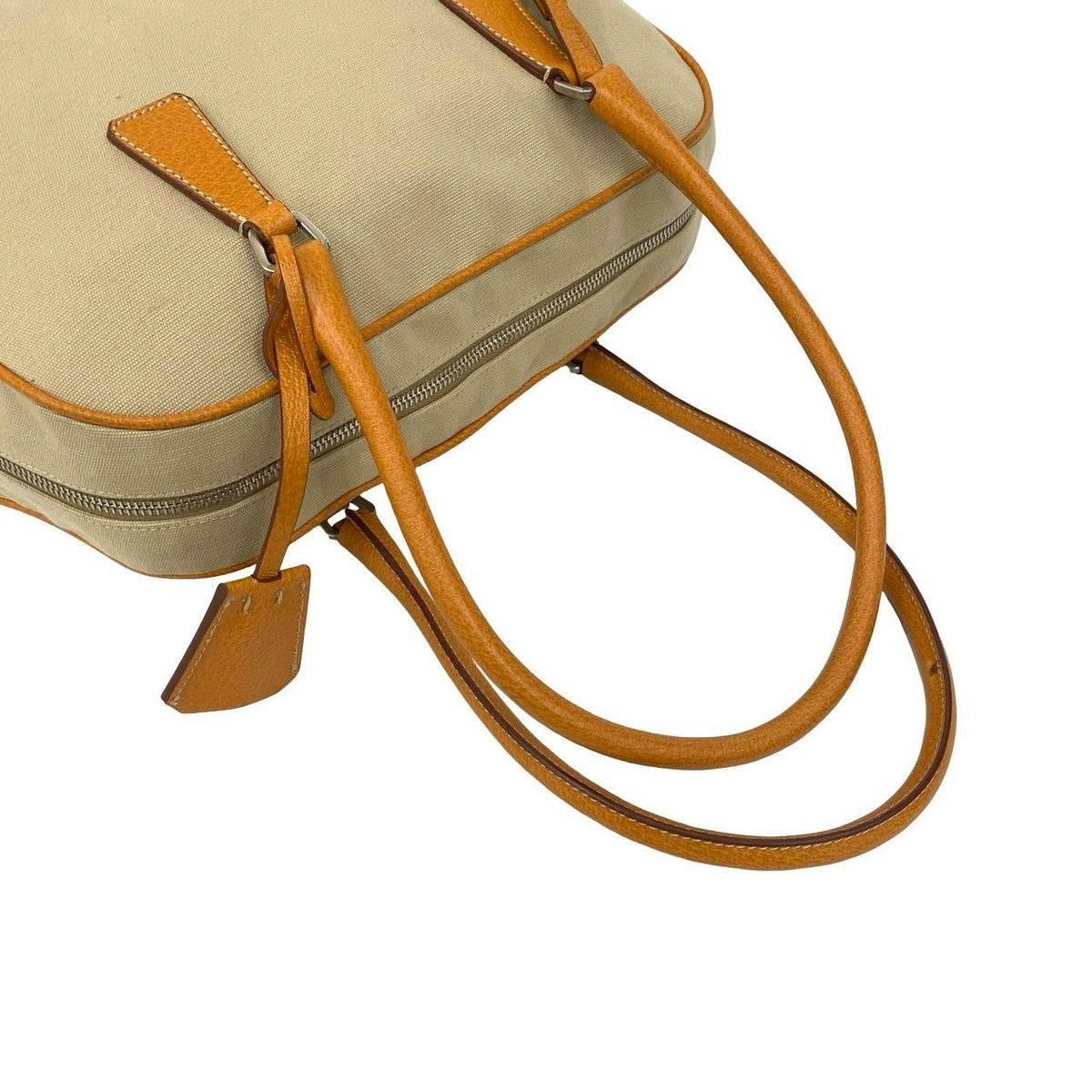 Prada Triangle Logo Canvas Leather Tote — view 4