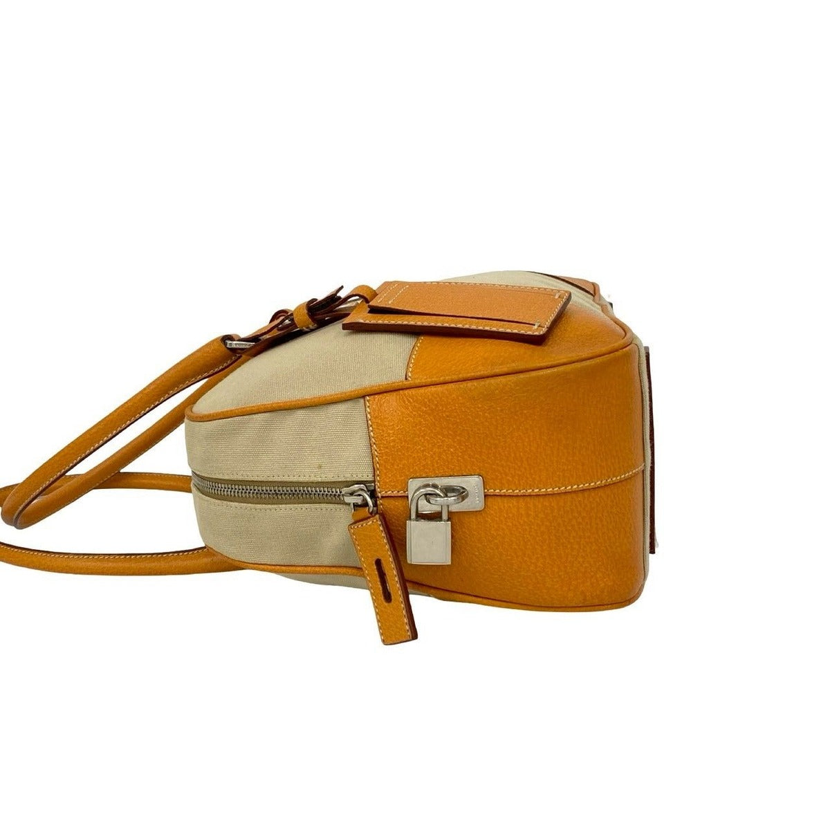 Prada Triangle Logo Canvas Leather Tote — view 5