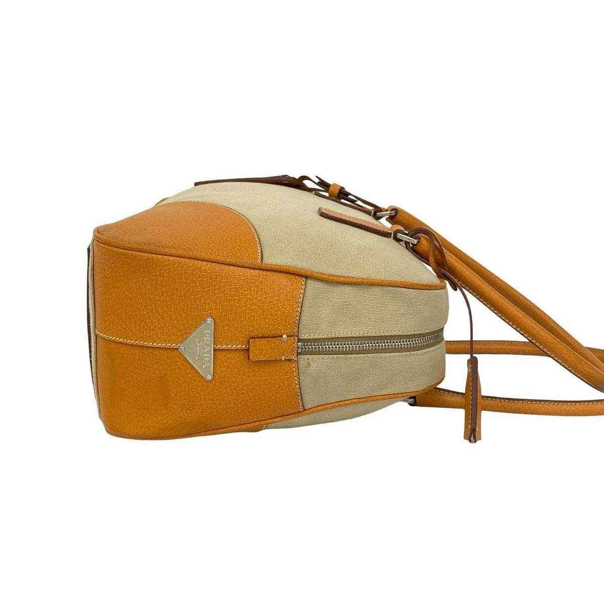 Prada Triangle Logo Canvas Leather Tote — view 6