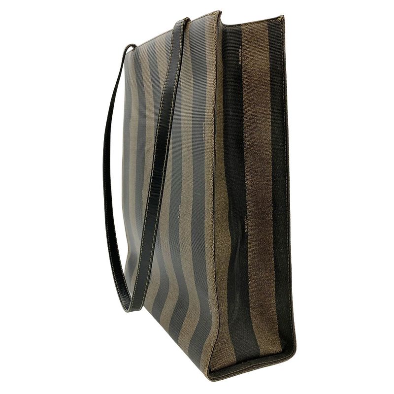 Fendi Pecan Tote Leather PVC Black Khaki Logo Unisex