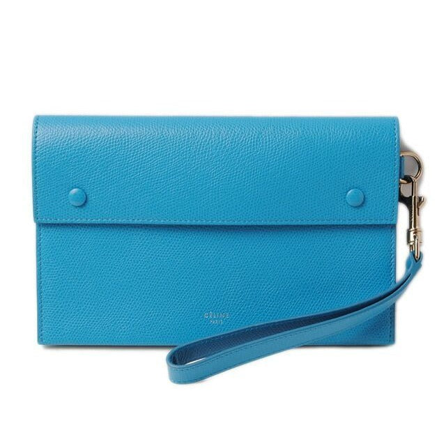 Celine Clutch Pouch Evening Bag Calf Light Blue