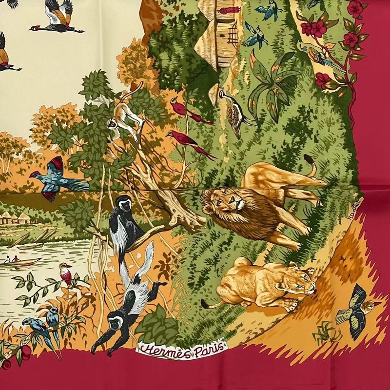 Hermes Silk Scarf Carre 90 Africa Red