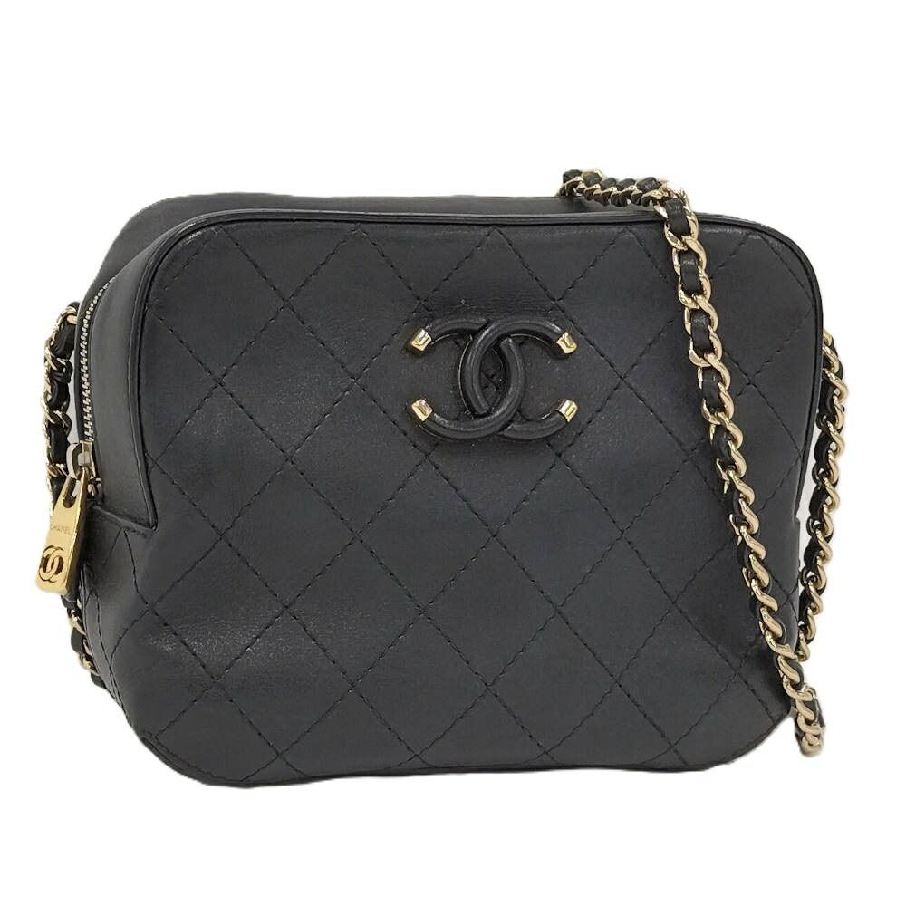 Chanel Camera Shoulder Bag CC Quilted Lambskin Leather Black