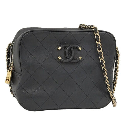 Chanel Camera Shoulder Bag CC Quilted Lambskin Leather Black
