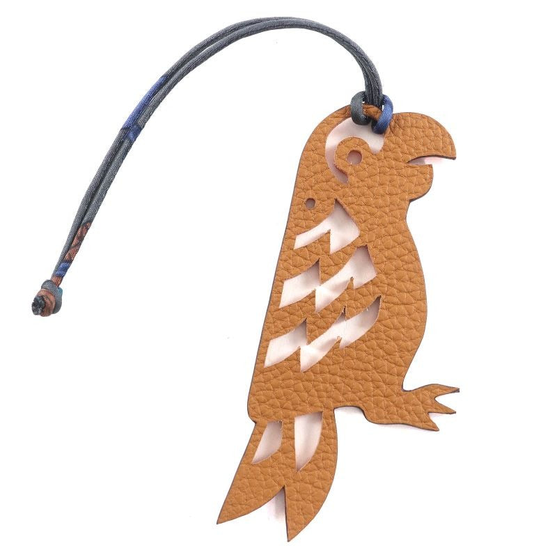 Hermes Petite Ash Leather Parrot Bag Charm Brownish Orange Francewomen