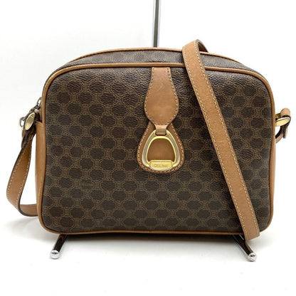 Celine Macadam Shoulder Bag Gold Hardware Vintage Pvc/leather Brown Women