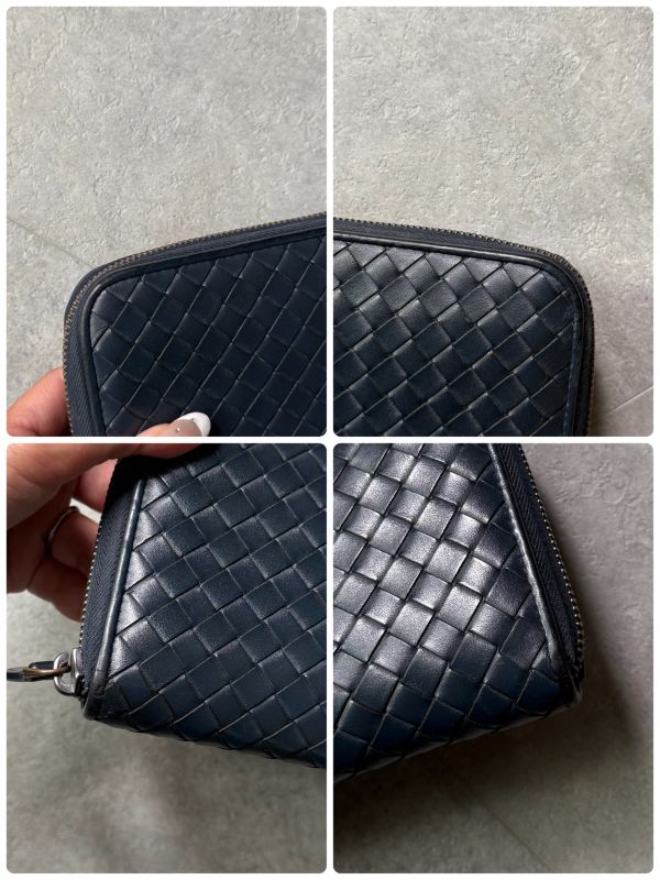 Bottega Veneta Round Zipper Long Wallet Intrecciato Calf Leather Navy Long