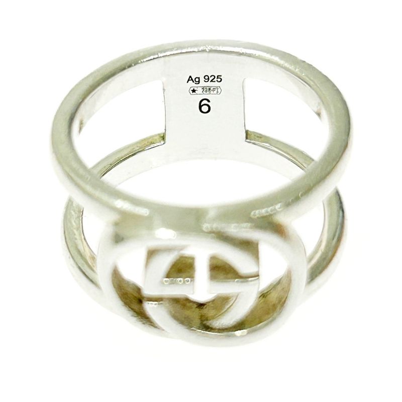 Gucci Silver Interlocking G Wide Open Band Ring 4.4g 925 Engraved 368328 Ring