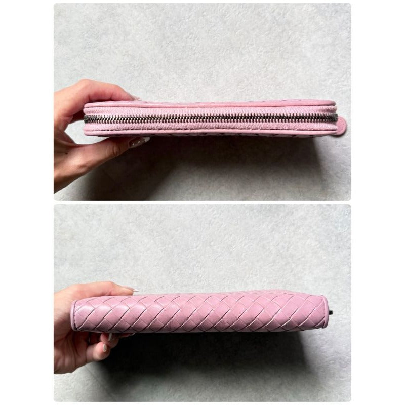Bottega Veneta Round Zipper Long Wallet Intrecciato Pink Calf — view 7