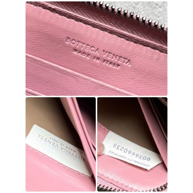 Bottega Veneta Round Zipper Long Wallet Intrecciato Pink Calf — view 9