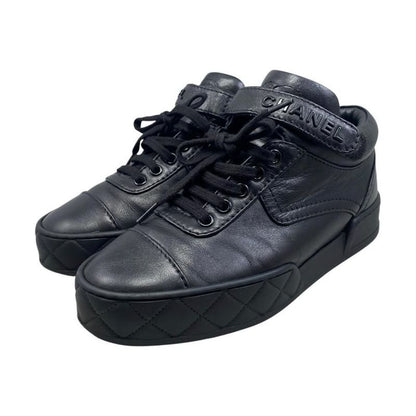 Chanel Sneakers Velcro High Cut 36 Size Quilted Coco Mark Logo Black
