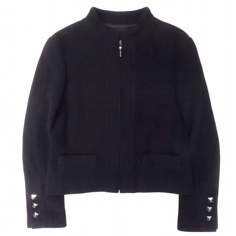 Chanel Cashmere Blend Short Length Zip Jacket Cropped CC Studs 38 M 00S