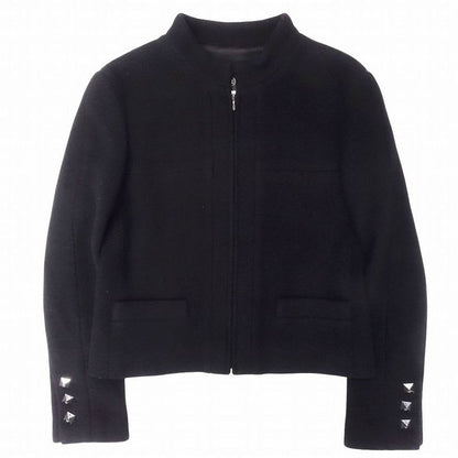 Chanel Cashmere Blend Short Length Zip Jacket Cropped CC Studs 38 M 00S
