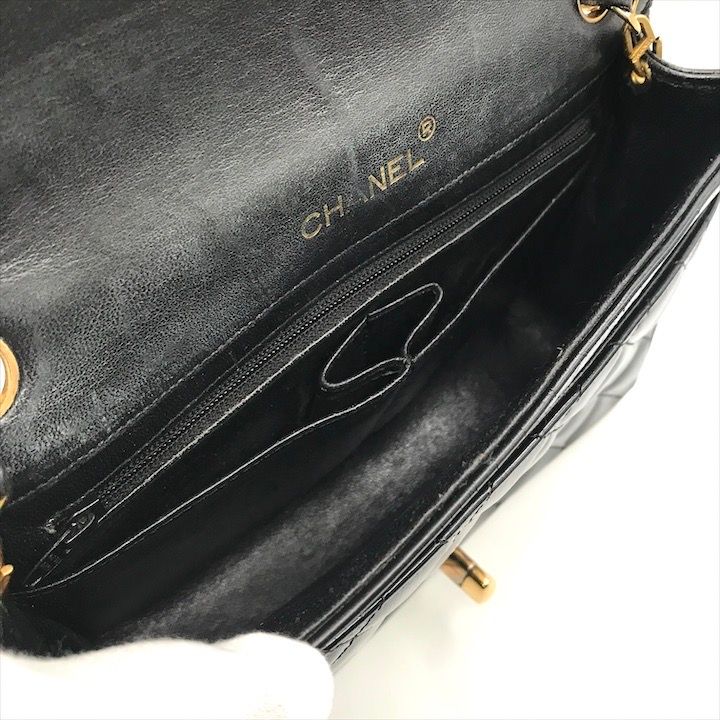 Chanel CC Logo Quilted Calf Enamel Full Flap Chain Shoulder Bag Black