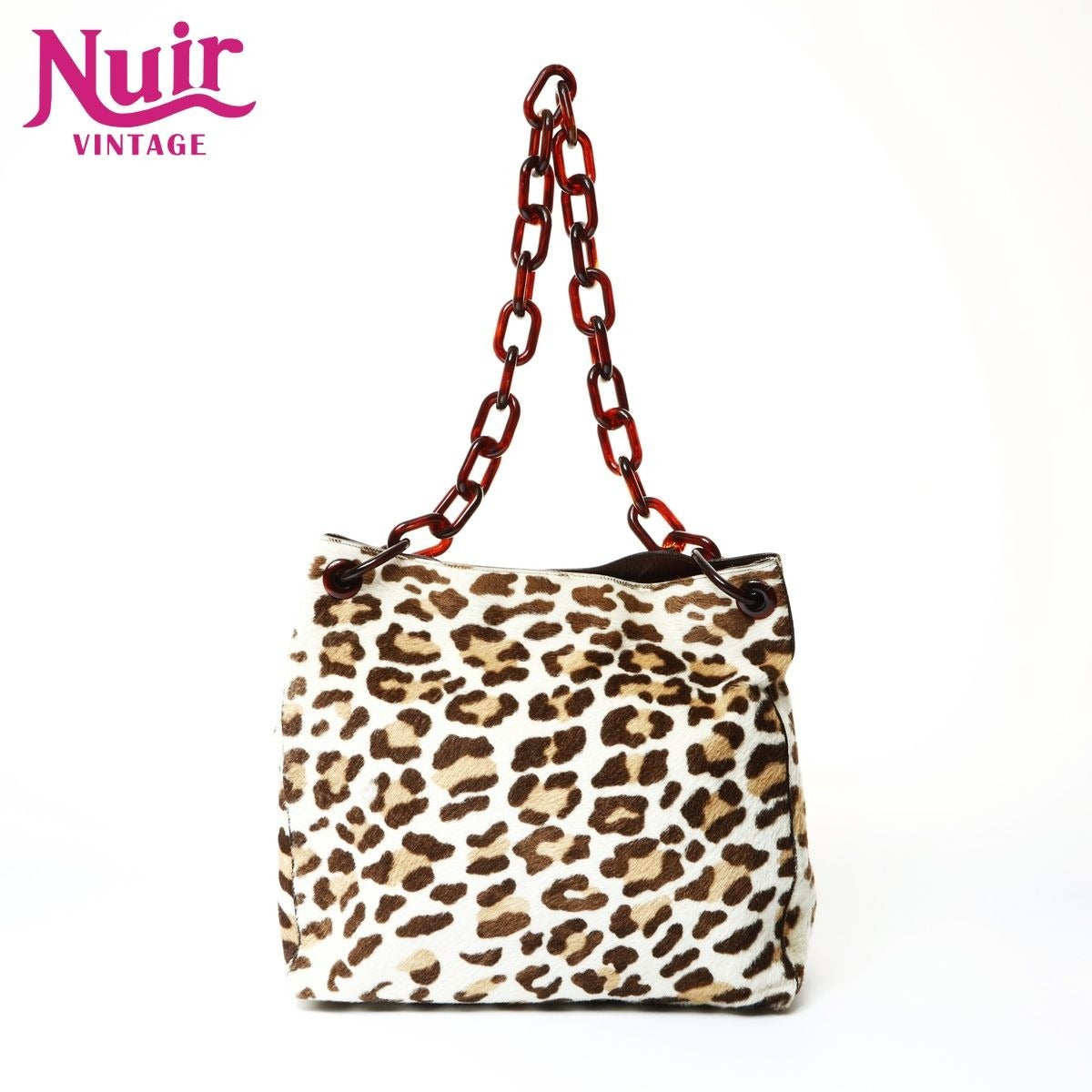 Prada Shoulder Bag Calf Hair Leopard Chain