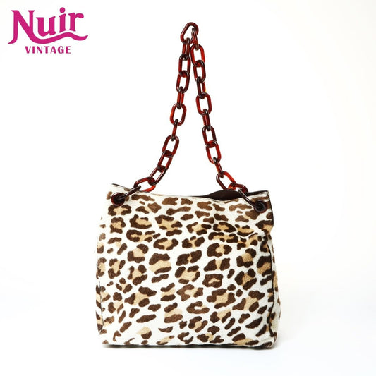 Prada Shoulder Bag Calf Hair Leopard Chain