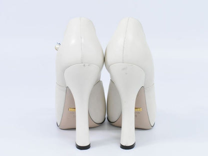 Authentic Gucci Interlocking G Faux Pearl Pumps Heels 38 Leather Ivory Women's