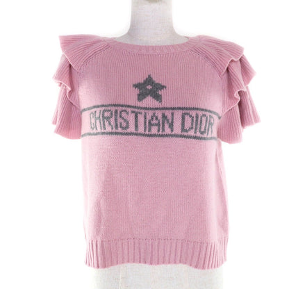 Christian Dior 344 S13 Bm003 100% Cashmere Ruffle Short Sleeve Knit Pink Gray 42