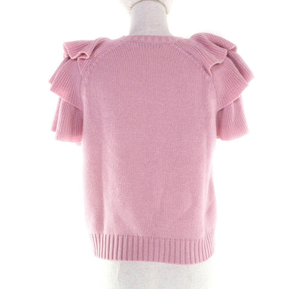 Christian Dior 344 S13 Bm003 100% Cashmere Ruffle Short Sleeve Knit Pink Gray 42 — view 3