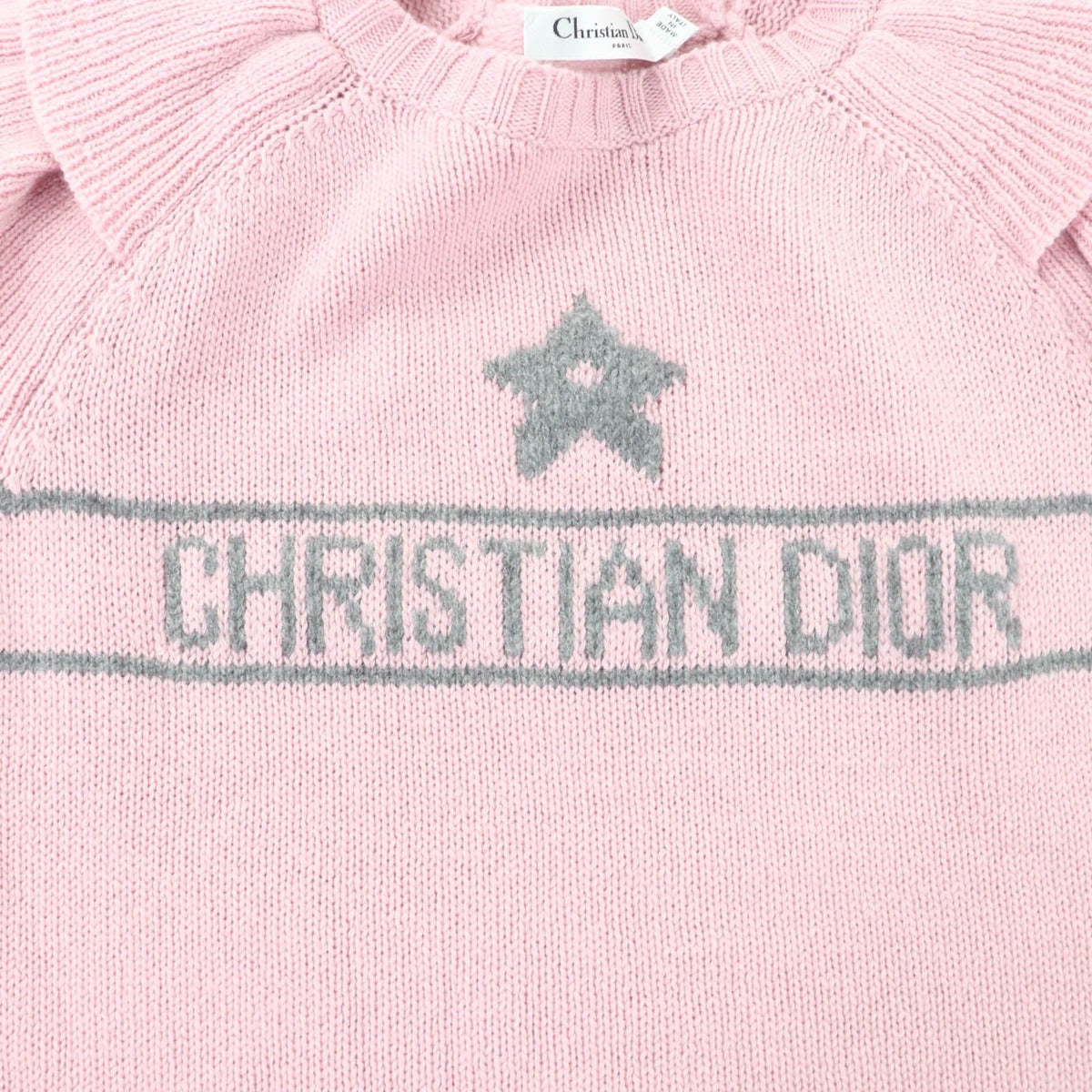 Christian Dior 344 S13 Bm003 100% Cashmere Ruffle Short Sleeve Knit Pink Gray 42 — view 5