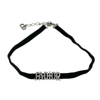 Christian Dior Ja Necklace Pendant Choker Black Silver Velvet Rhinestone