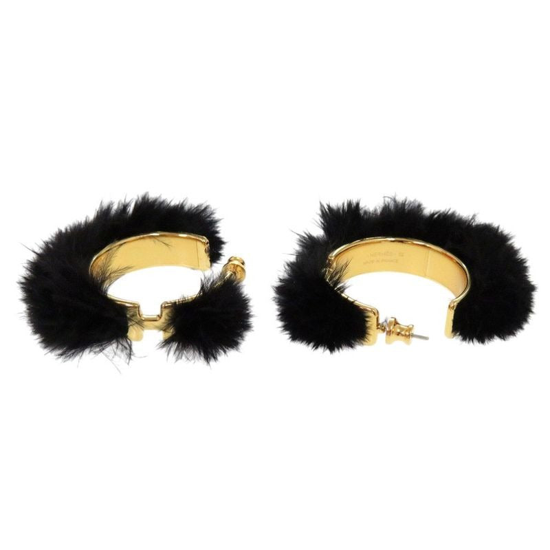 Hermes Olympe Faubourg Circus F 01 Metal Feather Black Earrings