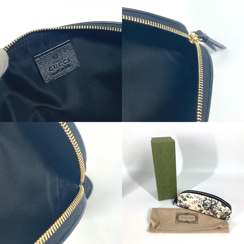 Gucci Pen Case Herbarium Logo 662130 Leather Black