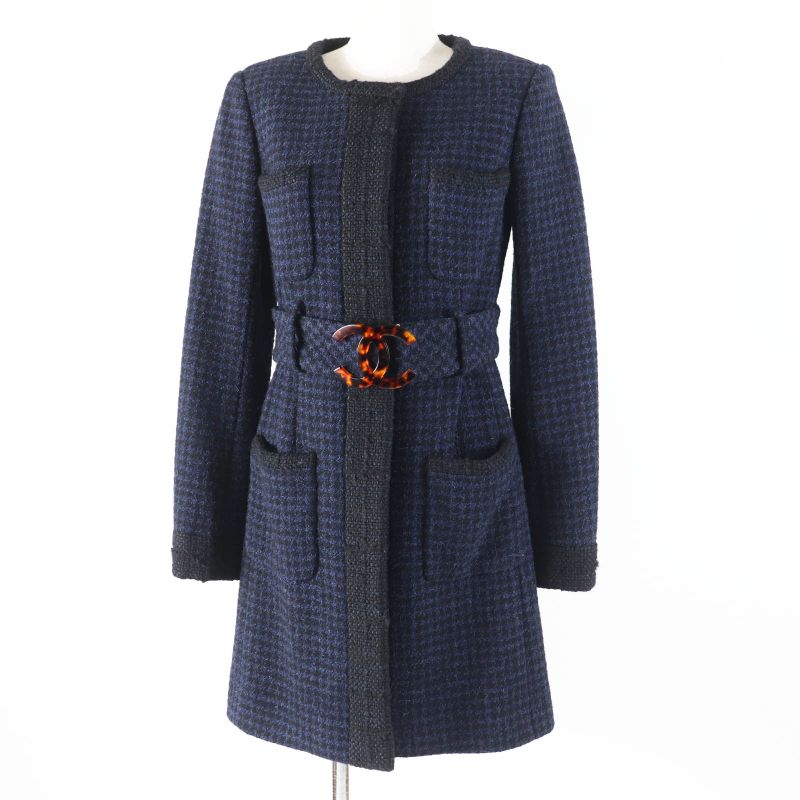 CHANEL P57229 Worn By Shin Hye Park BIG Coco Bag Belted Long Coat Black Navy