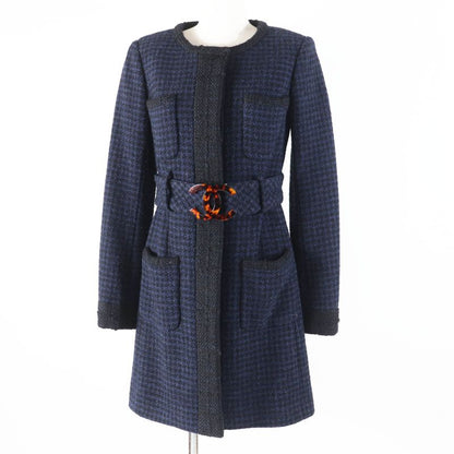 CHANEL P57229 Worn By Shin Hye Park BIG Coco Bag Belted Long Coat Black Navy