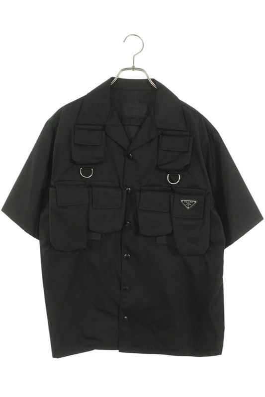 Prada 24SS Sc768 S000 1WQ8 Re-nylon Triangle Plate Multi Pocket Short Sleeve