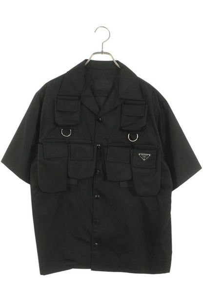Prada 24SS Sc768 S000 1WQ8 Re-nylon Triangle Plate Multi Pocket Short Sleeve