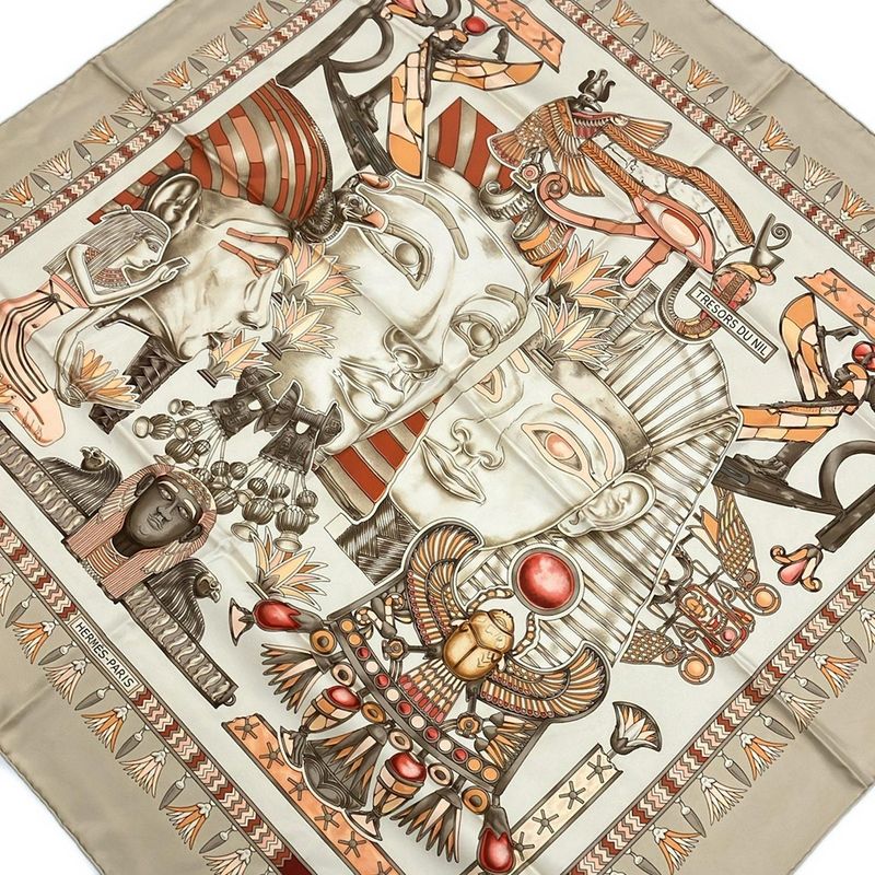 Hermes Scarf Carré 90 Beige×orange×multi Tressors DU NIL
