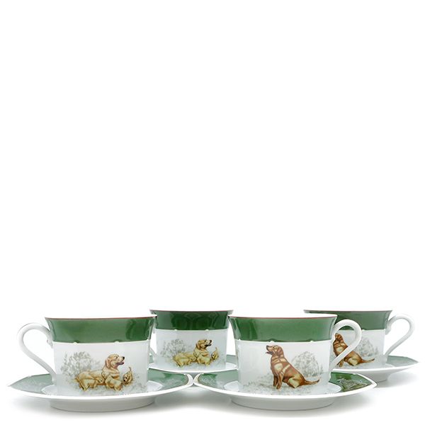 Hermes Tableware Chasse Green Labrador Retriever Morning Cup and Saucer Set of