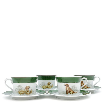 Hermes Tableware Chasse Green Labrador Retriever Morning Cup and Saucer Set of