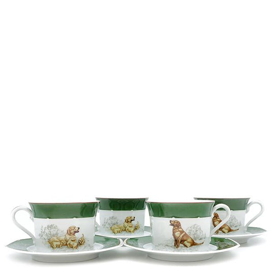 Hermes Tableware Chasse Green Labrador Retriever Morning Cup and Saucer Set of