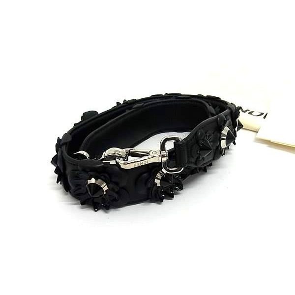 Fendi Strap Leather Flower Bag Shoulder Black