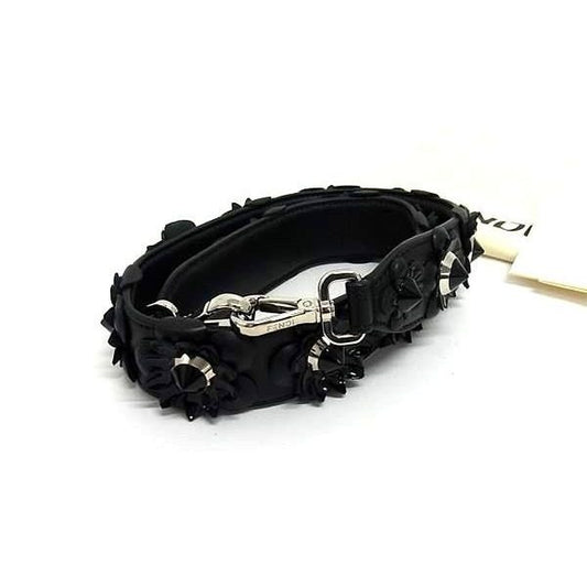 Fendi Strap Leather Flower Bag Shoulder Black