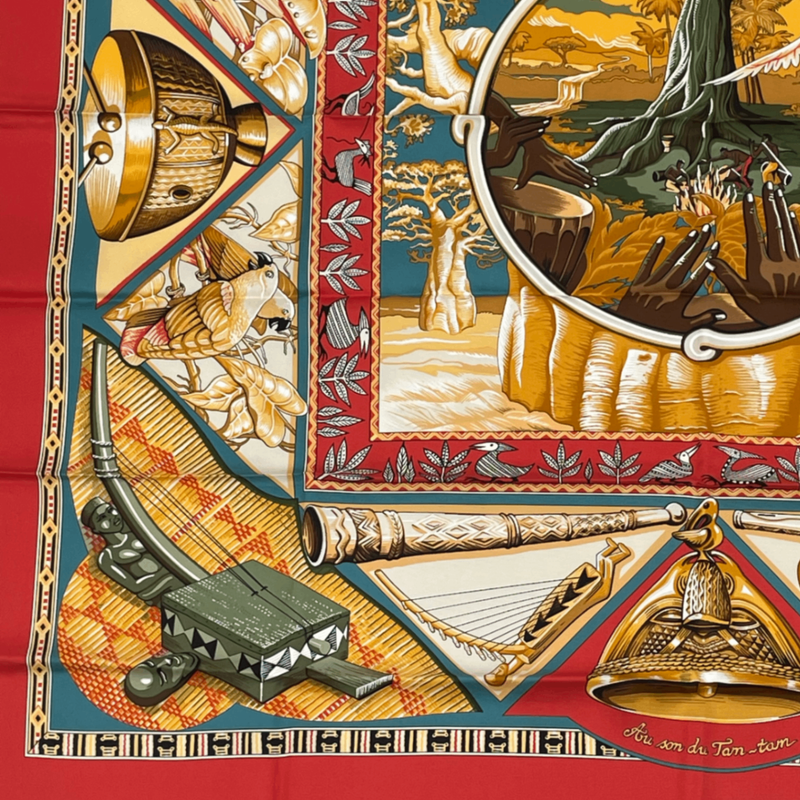 Hermes Scarf Carre 90 Au Son Du Tam To The Sound Of Tam Silk Red