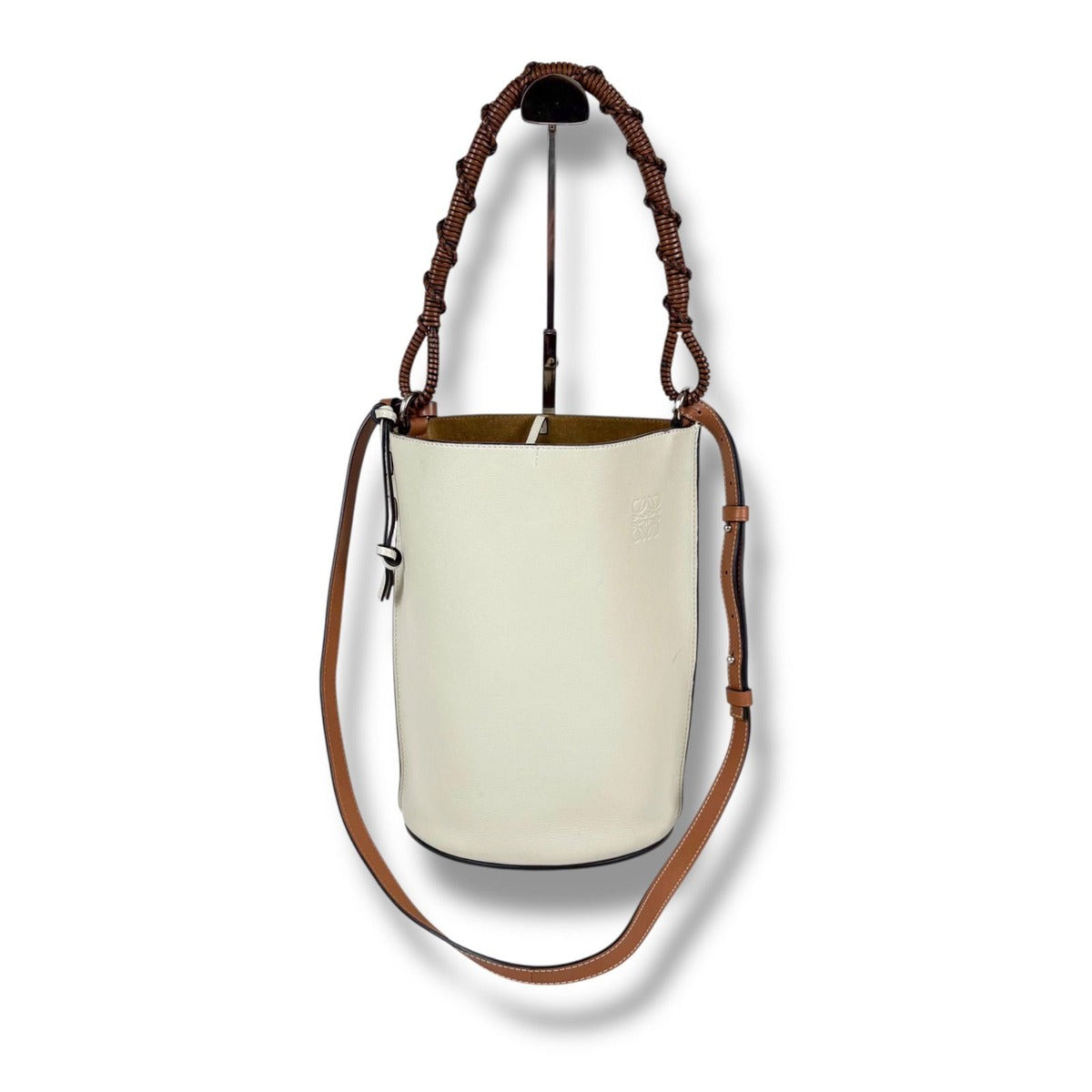 Loewe Gate Bucket Shoulder Bag Shape 2-Way White Leather Anagram