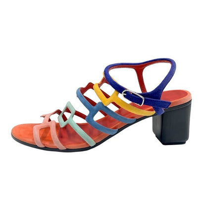 Hermes Sandals Shoes Suede Multicolor Square