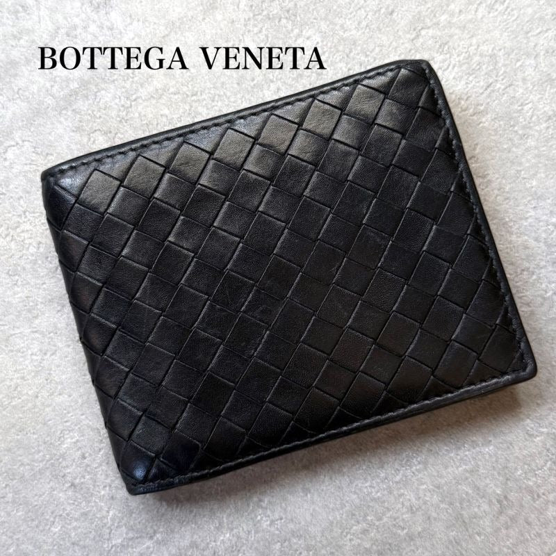 Bottega Veneta Intrecciato Bifold Wallet Black Calf Leather