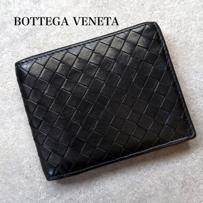 Bottega Veneta Intrecciato Bifold Wallet Black Calf Leather