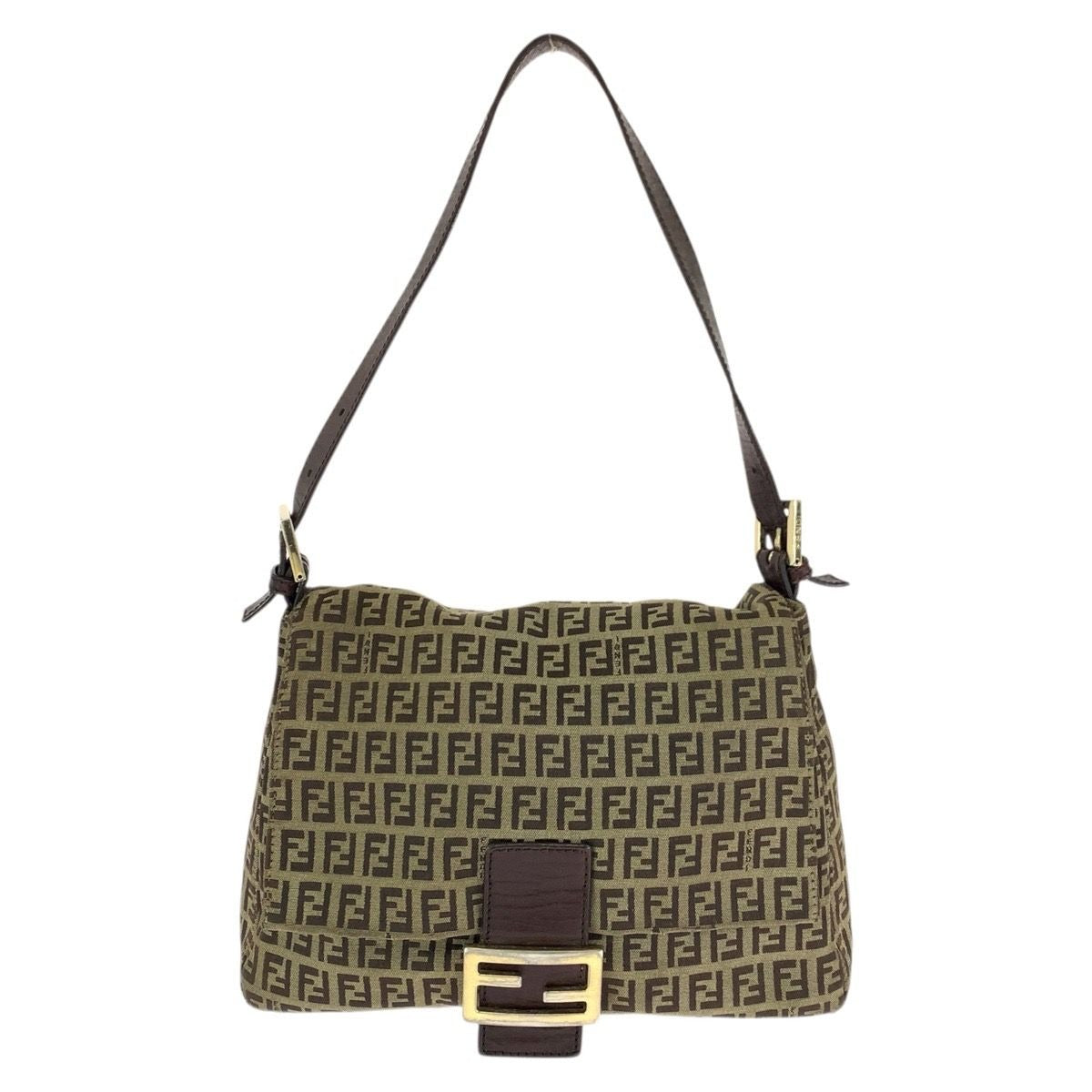 Fendi Vintage Zucchino Mamma Bucket Brown Canvas Leather Shoulder Bag