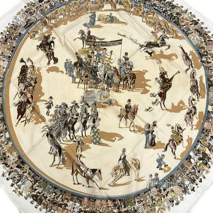 Hermes Scarf Carré 90 Ivory×dark Brown×multi Cirque Molier
