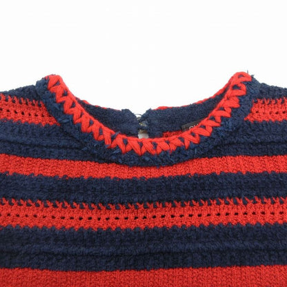 Chanel P70323k10021 21c Cropped Striped Knit Pullover Top Short Sleeves Red