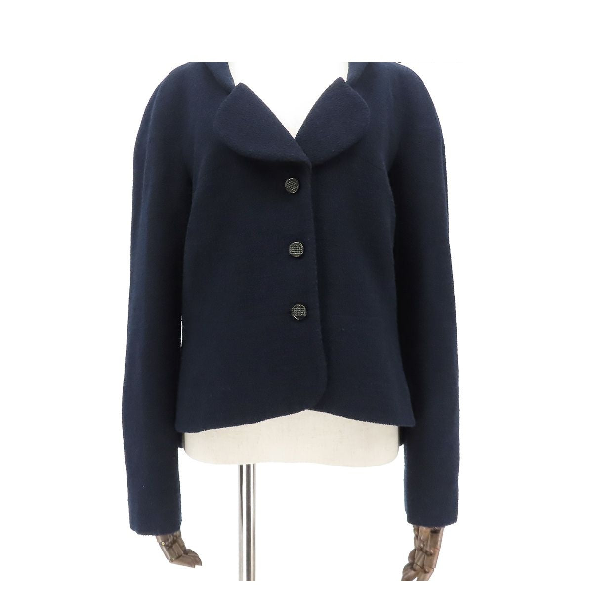 Chanel Tweed Jacket Navy Wool Coco Buttons